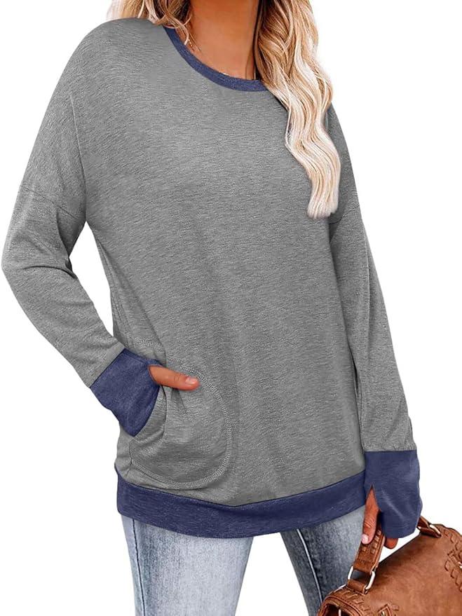 Magritta Women's Long Sleeve Leopard Color Block Tunic Comfy Crewneck T Shirt Tops Black XL