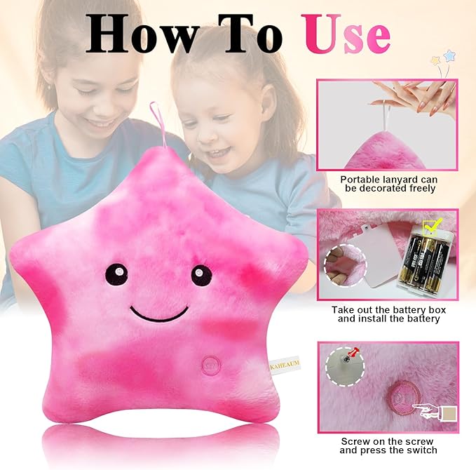 Cute Stuffed Animal Night Light Up Star Pillows for Kids Novelty Pillows,Glow in The Dark Plush Toy for Boys Girls Children Adults Birthday Christmas Doll Gifts,Soft Throw Pillow Pink Plushie