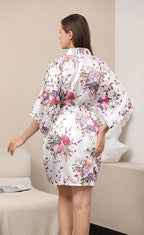 QXQTER Peony Floral Silky Satin Robe Wedding Bridal Party Bride Bridesmaid Robes for Women Dressing Gown Kimono Robe