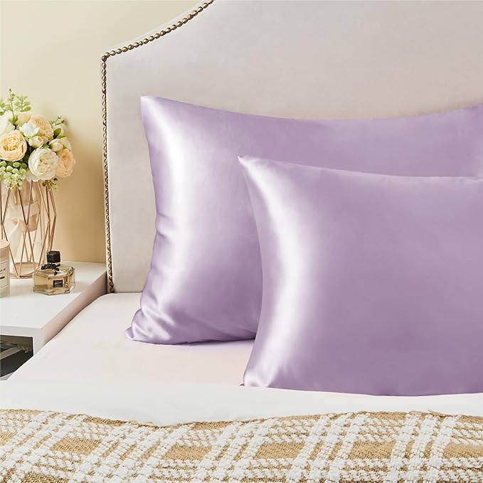 BEDELITE Satin Pillowcase with Zipper, Lavender King Size Pillow Cases Set of 2, Super Soft and Cooling Similar to Silk Pillow Cases, Gift for Women Men(20x36 Inches)