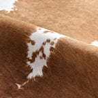 HOMORE Cowhide Rug, Cute Cow Print Rug for Living Room Faux Cow Hide Animal Print Carpet for Bedroom Office Table, 4.6 x 5.2 Feet, Khaki Brown