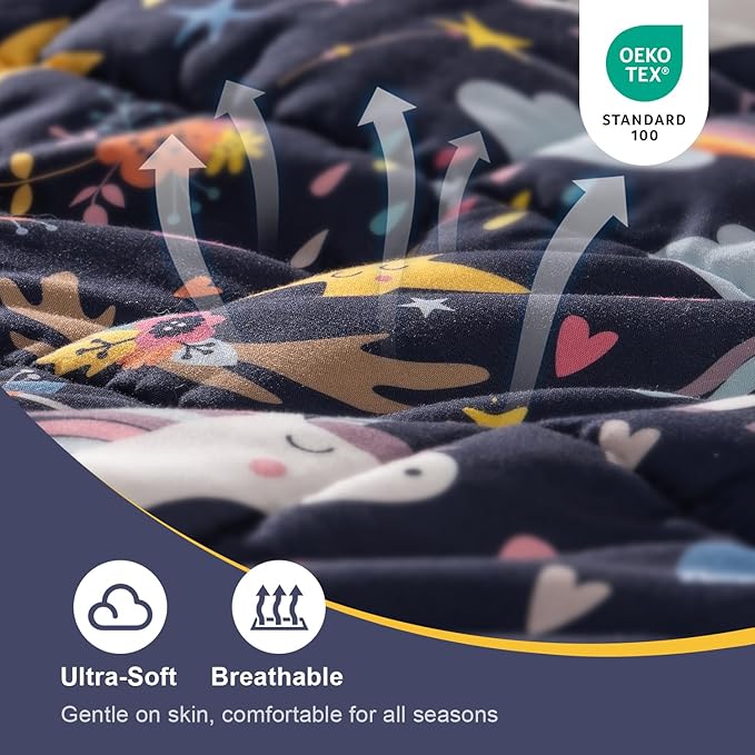 Kivik Unicorn Weighted Blanket 5 lbs, Cooling Breathable Small Blankets, Soft Heavy Throw for School Calming & Bed Sleep Gifts for 4 5 6 7 + Year Old, Machine Washable, 36''x 48'', 5 Pounds, Navy Blue