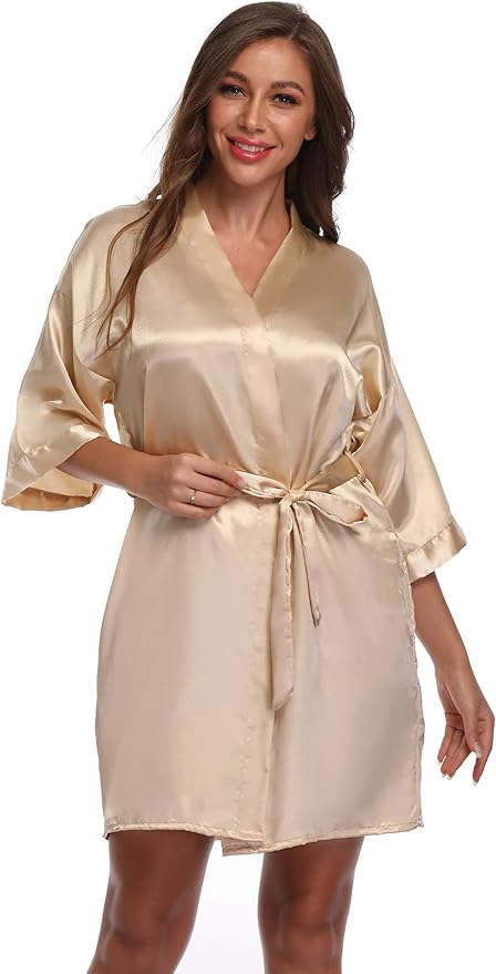Women's Satin Short Robe Bridesmaid Bride Wedding Party Robes Silky Sleepwear Loungewear
