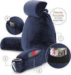 Clara Clark Reading Pillow with Shredded Memory Foam Includes 2 Neck and Lumber Support Pillows, Designed for Sitting Up in Bed and Couch, Back and Arms Adjustable Support for Adults & Teens Navy Blue