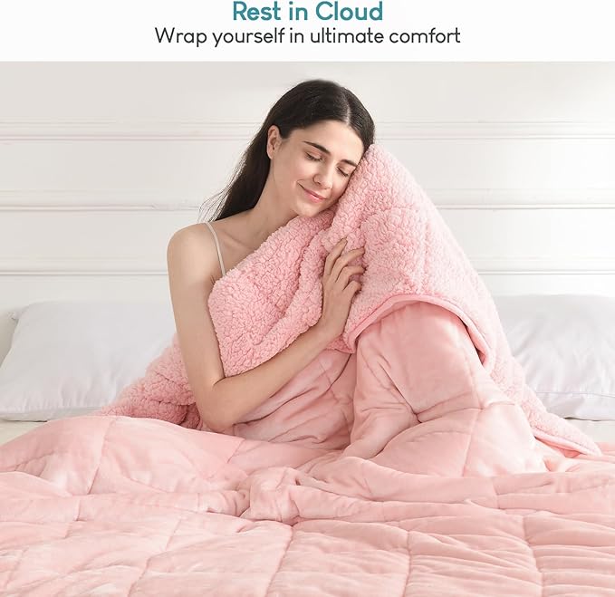 Cottonblue Weighted Blanket 15lbs 80x87 Inches for Queen King Size Bed, Ultra Soft Sherpa Fleece Weighted Throw Blankets for Relax and Sleep, Cozy Warm Winter Heavy Bed Blanket, Blush Pink