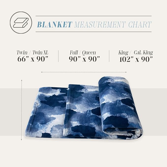 Elegant Comfort Luxury Velvety Feel Blanket, All-Season Lightweight Blanket, Ultra Plush, Soft, Cozy-Fuzzy Flannel Fleece for Couch, Sofa, Bed, Travel, Camouflage Design, Full/Queen, Blue