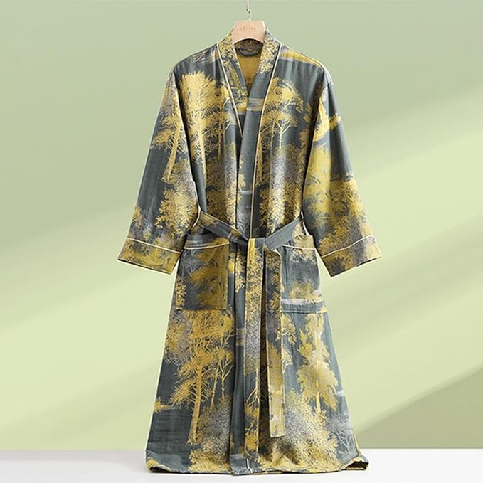 Womens Boho Floral Print Robe Lightweight Short Sleeve Bathrobe Soft Kimono Robes V-neck Loungewear with Pockets