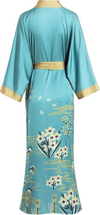 Aensso Long Soft Lightweight Silky Kimonos Robes for Women, Luxury Japanese Floral Womens Kimono Robe