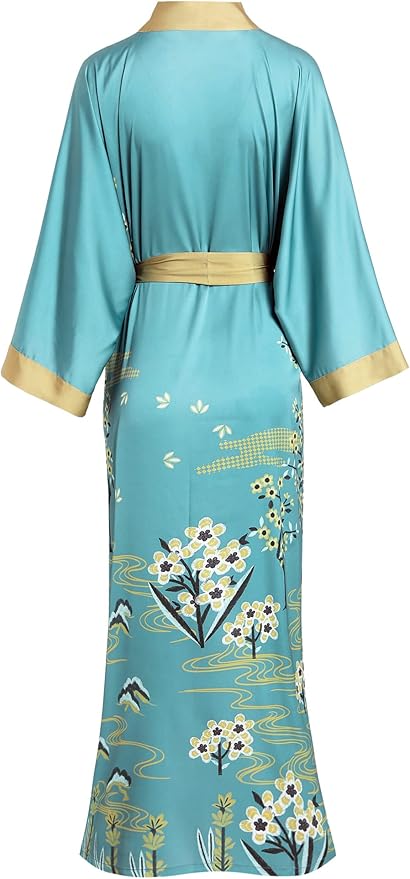 Aensso Long Soft Lightweight Silky Kimonos Robes for Women, Luxury Japanese Floral Womens Kimono Robe