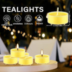 Fclayvts 3.5-Hour 50Pack Citronella Tealight Candles, Outdoor and Indoor Summer Scented Candle,Natural Soy Wax Candle for Home Patio Garden Yard Balcony,BBQ Birthday Emergency.