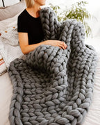 Boho Throw Blanket - Chunky Knit Blanket Full Size Blanket for Adult 54x75 Blue, Boho Blanket Bed Decor, Knit Blanket for Couch, Birthday Gift for Women, Ideas (Blue, 54"x75")