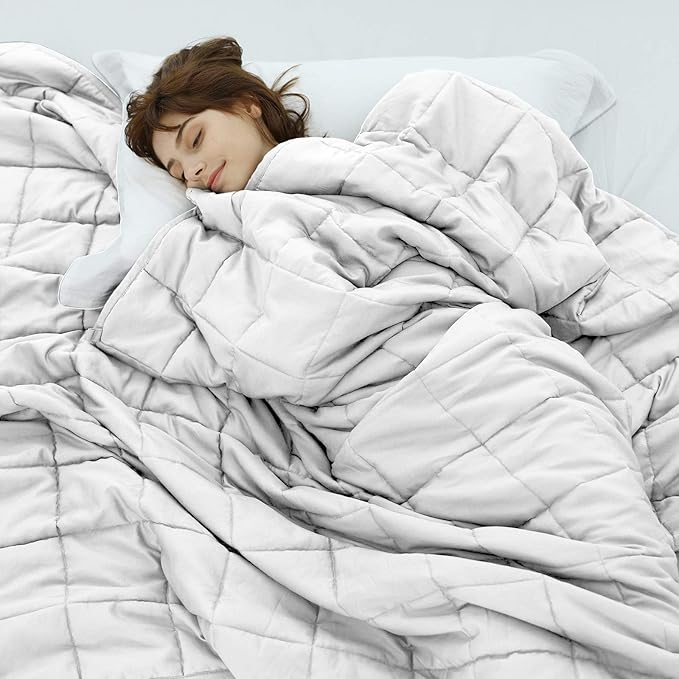 Weighted Idea Weighted Blanket for Adults (White,48"x72",15lbs) Cooling Breathable Heavy Blanket with Premium Glass Beads All-Season Soft Thick Comfort