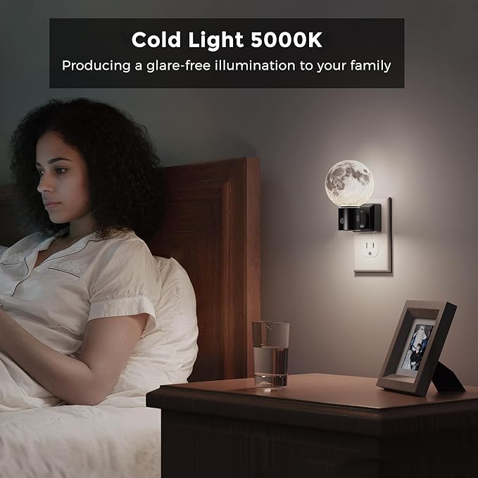 L LOHAS LED Night Lights Plug Into Wall, Plug in Night Light with Light Sensor, 0-100LM Brightness Adjustable, 3D Printing LED Moon Light for Bedroom Birthday Gifts