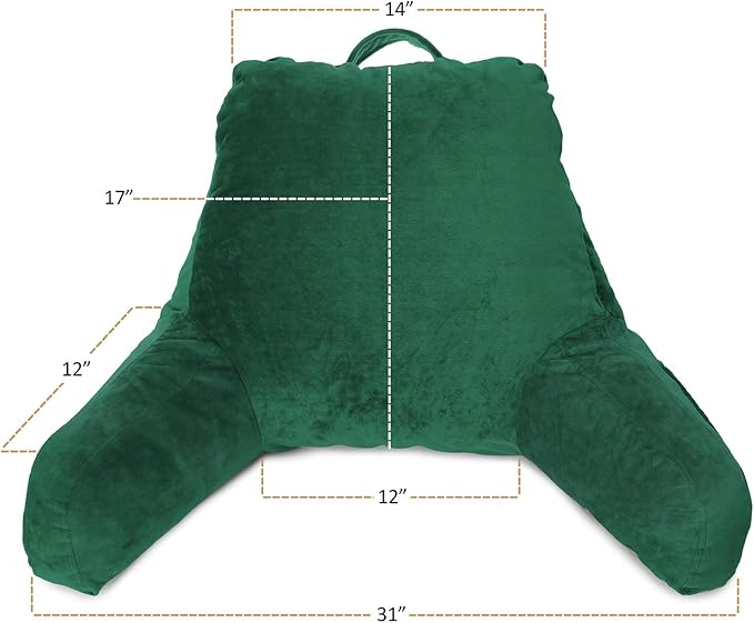 Clara Clark Reading Pillow with Shredded Memory Foam for Sitting Up in Bed and Couch, Back and Arms Adjustable Support for Adults & Teens Backrest Pillows for Reading, with Washable Cover Dark Green