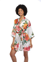 MissNina Women's Floral Satin Kimono Robes Short Silky Bridesmaid Robes Sleepwear
