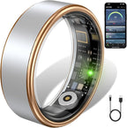 Smart Ring for Women & Men - IP68 Waterproof Fitness Tracker with Long Lasting Batteries, 28-Language App, Sleep/Step/Heart Rate Monitor, Compatible with iOS & Android (Silver, 10)