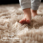 Amdrebio Tie-Dyed Beige Tan Rugs for Bedroom Living Room, Cute Fluffy Plush Neutral Area Rug 4x6 for Kids Room Decor Aesthetic, Soft Furry Fuzzy Shaggy Carpet for Baby Nursery Playroom Preppy Dorm