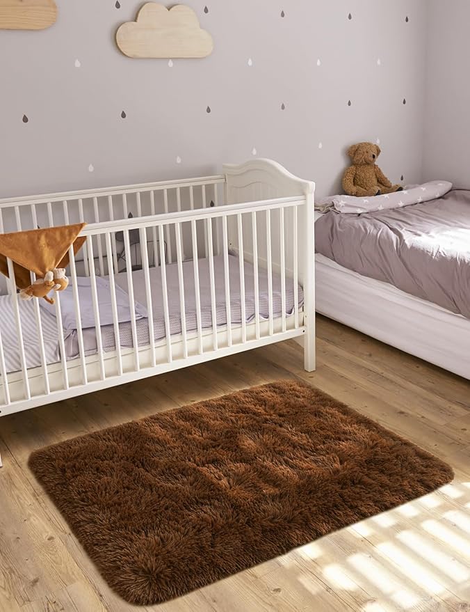 Macgace Small Throw Rugs for Bedroom, 2x3 Brown Mini Non-Slip Area Rug, Super Soft Plush Fluffy Carpet Modern Home Decor Aesthetic for Entryway Entrance Nursery Kids Room Dorm Office