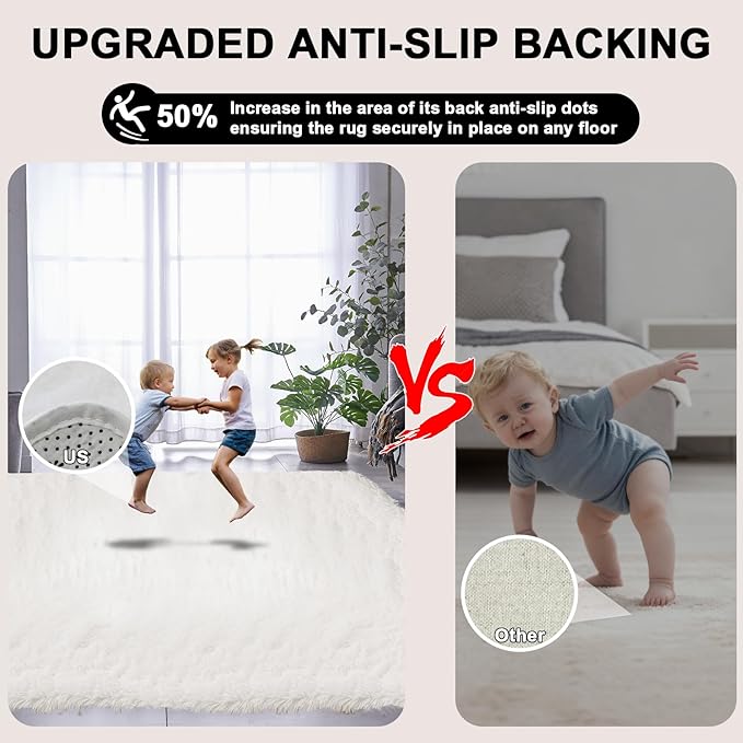 9x12 Shag Area Rugs for Living Room, Extra Large Ultra Soft Fluffy Furry Rug for Bedroom, Indoor Carpet Plush Fuzzy Nursery Rugs for Kids Girls and Boys, Dorms, Classroom, Home Decor Aesthetic, White