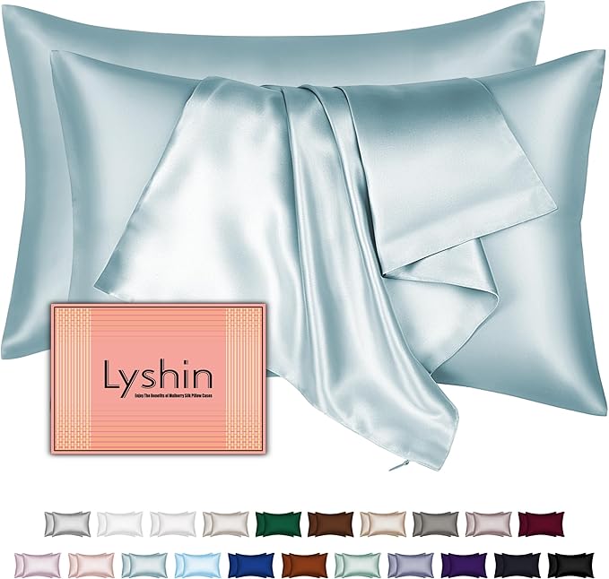 Mulberry Silk Pillow Cases 2 Pack Standard Size 20x26 Inches with Hidden Zipper, Ultra Smooth and Soft Breathable Cooling Silk Satin Pillowcase Set of 2, Better for Hair and Skin, Gifts for Women Men