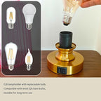 Mid Century Glass Table Lamp,Dimmable Desk Lamp,LED Bulb Included,Touch Control & USB A+C Port,Pink Ribbed Glass