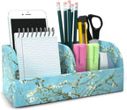 QIELIZI PU Leather Supply Organizer,Remote Control Holder Multifunctional Office Stationery Storage Box Organizer,Pencil Holders Organizers Table Top Desktop Desk Accessories(1-Peach Blossom)