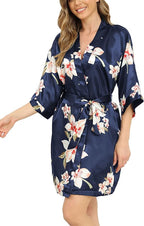 Women's Floral Satin Robes Bride Bridesmaid Getting Ready Robe Short Silky Kimono Sleepwear for Wedding Party