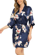Women's Floral Satin Robes Bride Bridesmaid Getting Ready Robe Short Silky Kimono Sleepwear for Wedding Party
