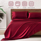 MR&HM Satin Bed Sheets, Twin Size Sheets Set, 3 Pcs Silky Bedding Set with 15 Inches Deep Pocket for Mattress (Twin, Burgundy)