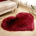 Fluffy Faux Fur Heart Shaped Area Rug Soft Fuzzy Carpet Home Decoration Wedding Party for Bedroom Living Room Bedside 40x40cm Burgundy