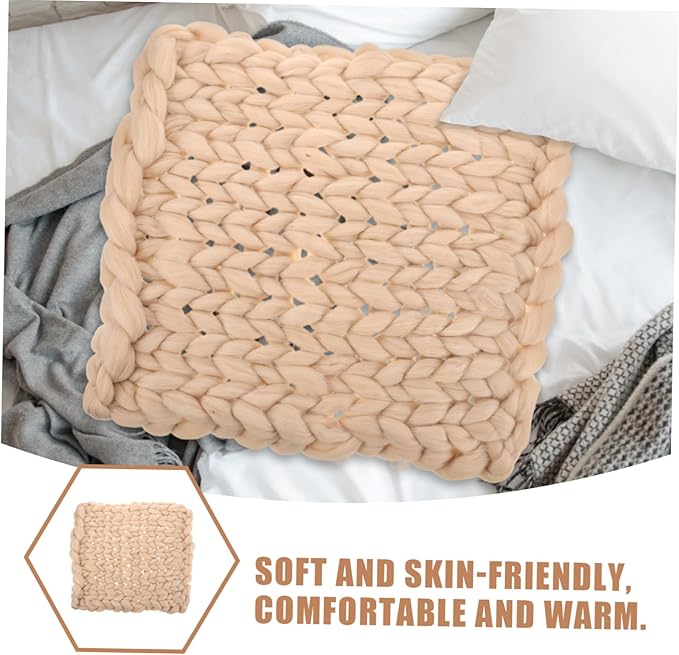 0.35kg Handmade Chunky Knit Throw Blanket Soft Cozy Large Breathable Knit for Sofa Chair Bed Stylish Nordic Design Beige
