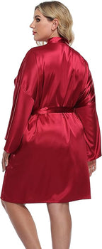 Women's Plus Size Short Silky Bathrobes Satin Kimono Robes Bride Bridesmaid Loungewear Soft Nightgown
