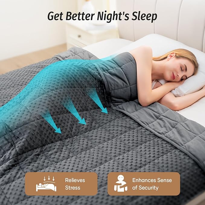 Wemore Minky Dot Weighted Blanket for Adults Queen Size 12 lbs, Soft Cozy Heavy Blanket for Bed and Couch, Breathable Blanket for All-Season with Glass Beads, Dark Grey 60 x 80 inches