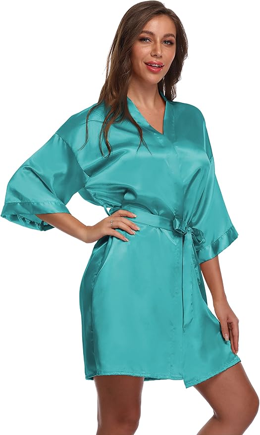 Women's Satin Short Robe Bridesmaid Bride Wedding Party Robes Silky Sleepwear Loungewear