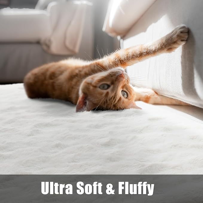 Macgace Fluffy Runner Rug, 2x6 White Washable Hallway Area Rugs for Bedroom Living Room Kitchen Laundry, Long Shag Rug with Non Slip Rubber Backing Fuzzy Entryway Carpet Modern Home Decor