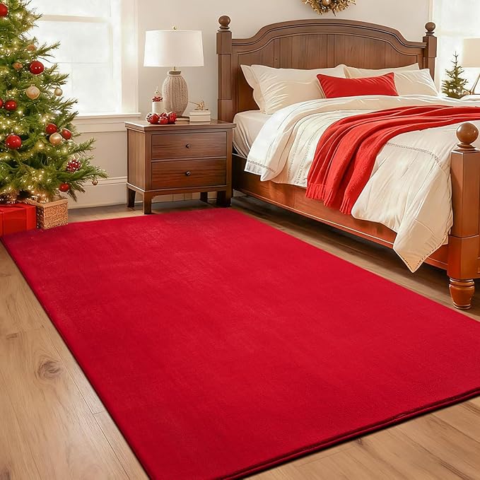 Przemy Washable Area Rug for Bedroom Living Room, 4x6 Feet Red Memory Foam Rug, Super Soft Modern Indoor Carpet for Bedside Kids Room Girls Boys Dorm Nursery Decor