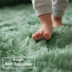 Amdrebio Sage Green Area Rugs for Living Room Bedroom Aesthetic, Fluffy Furry Rug 6x9 for Nursery, Teen Boys, Baby Kids Room Decor, Cute Shaggy Carpet for Playroom Dorm, Fuzzy Plush Light Mint Rug
