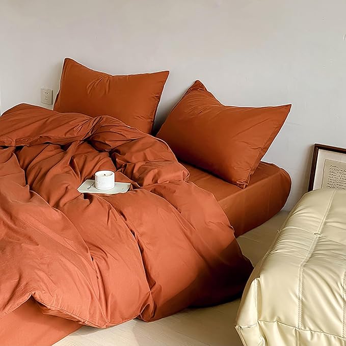 Luxlovery Burnt Orange Comforter Set King Rust Bedding Comforter Set Caramel Caramel Blanket Quilts 3 Piece Cinnamon Color Bedding Set for Women Men King Bed