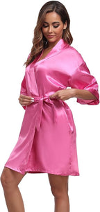 Women's Short Satin Robes Silky Bathrobe Bridesmaid Sleepwear for Wedding Party Getting Ready Solid Color