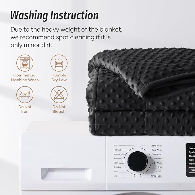 Wemore Minky Dot Weighted Blanket for Adults Twin Size 20 lb, Soft Heavy Blanket for Stress Relief and Sleep Promotion, Breathable Blanket for All-Season with Glass Beads, Black 60 x 80 inches