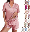 WJing Yi Jia Womens Silk Satin Pajamas Loungewear Two-Piece Sleepwear Button-Down Floral Pj Set XS-4XL