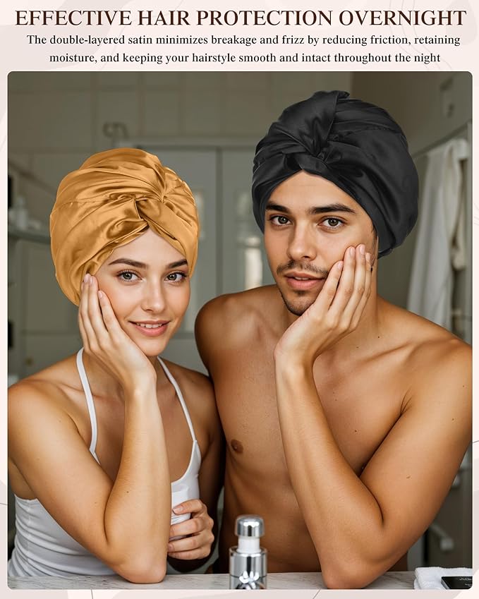 Canlierr 5 Set Adjustable Silk Satin Bonnet for Sleeping Women Scrunchie Double Layer Night Cap Sleep Turban Hair Wrap Unisex