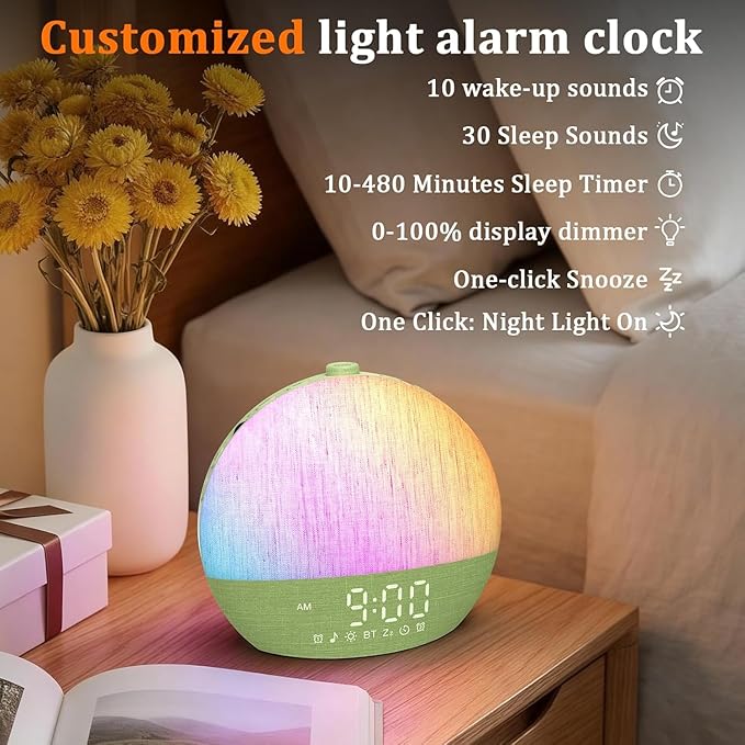 Thybro Light Sunrise Alarm Clock: 10-60 Mins Gradual Sunrise & Natural Sounds Gentle Wake up for Heavy Sleepers - 3-Step Easy Setup with Dual Alarms - 30 Sleep Sounds White Noise Machine