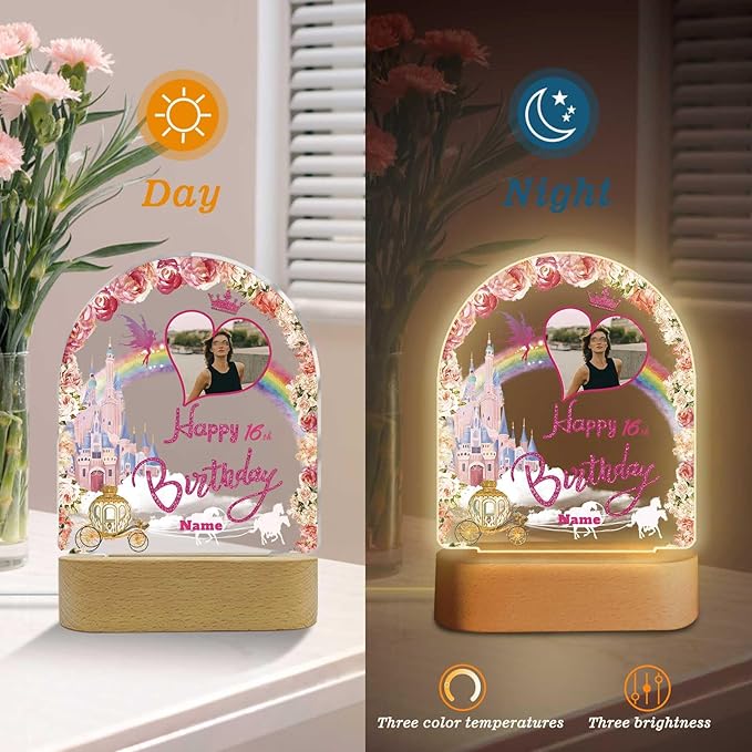 Customized Birthday Gifts Personalized Acrylic LED Night Light Lamp Plaque Custom Photo Name Age Birthday Gifts for Kids(B-Castle)