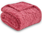 NEWCOSPLAY Super Soft Queen Blanket Coral Pink Love Premium Silky Flannel Fleece 3D Heart Checkered Lightweight Bed Blanket All Season Use (Coral Pink Love, Queen(90"x90"))