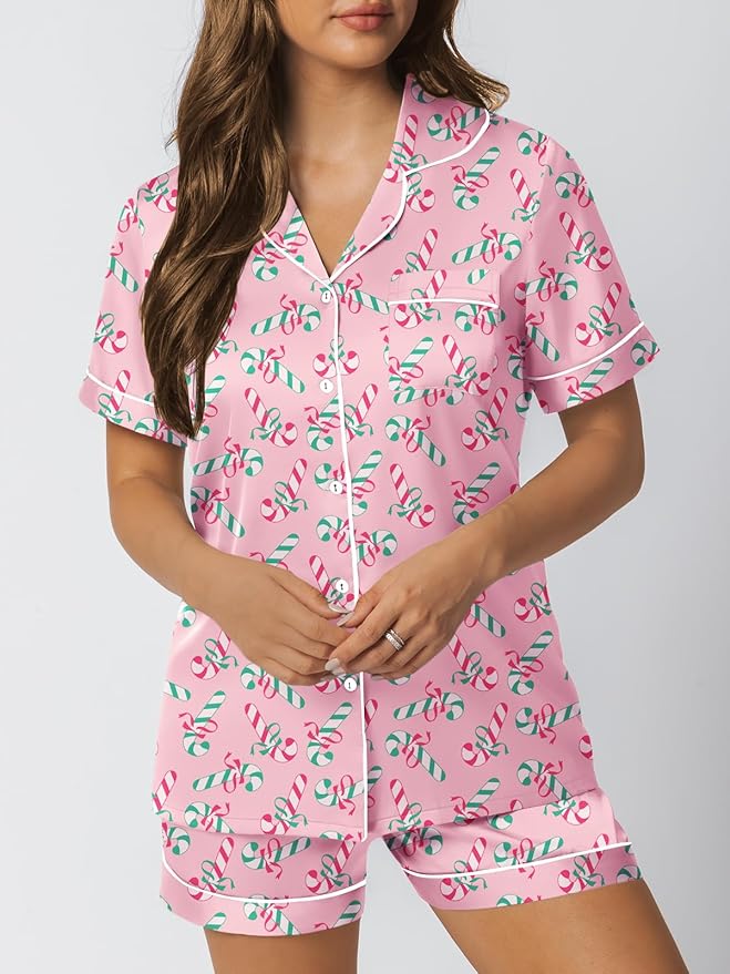 LILLUSORY Silk Satin Pajama Set for Women 2 Piece Lounge Pjs Winter Matching Summer Sleepwear Button Down Shirt Shorts