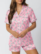 LILLUSORY Silk Satin Pajama Set for Women 2 Piece Lounge Pjs Winter Matching Summer Sleepwear Button Down Shirt Shorts