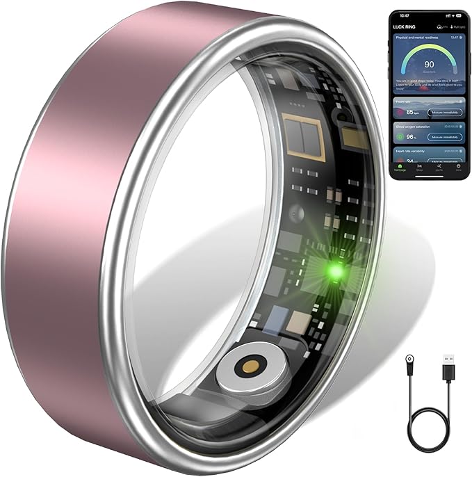 Smart Ring for Women & Men - IP68 Waterproof Fitness Tracker with Long Lasting Batteries, 28-Language App, Sleep/Step/Heart Rate Monitor, Compatible with iOS & Android (Pink, 6)