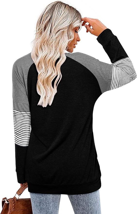 Magritta Women's Long Sleeve Leopard Color Block Tunic Comfy Crewneck T Shirt Tops Black XL