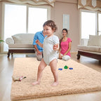 ISEAU Fluffy Rug Carpets Soft Shaggy Area Rugs Indoor Floor Mats for Kids Room Fuzzy Carpet Comfy Cute Nursery Mat Bedside Rug for Boys Girls Bedroom Living Room Home Decor, 3ft x 5ft,Camel
